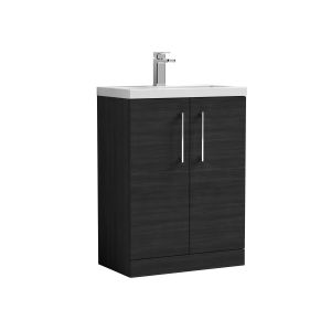 600mm Floor Standing 2 Door Vanity & Ceramic Basin - Nuie PAL026E Charcoal Black