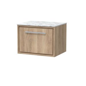 600mm Wall Hung Single Drawer Vanity with Marble Worktop - Hudson Reed LIL3022CMT Oak, Oak colour ,image 1