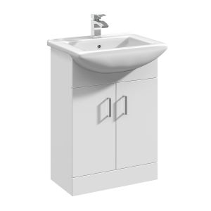 550mm Floor Standing Cabinet & Square Basin - Nuie VTM550 Gloss White, White colour ,image 1