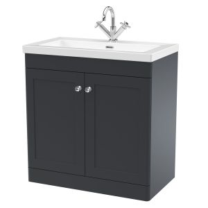 800mm Floor Standing 2-Door Vanity with Basin - 1 Tap Hole - Nuie CLC1426L Black, Black colour ,image 1