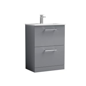 600mm Floor Standing 2 Drawer Vanity & Basin 2 - Nuie ARN2233B Grey, Grey colour ,image 1