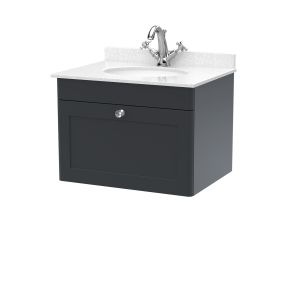 600mm Wall Hung 1 Drawer Vanity & Marble Top 1TH - Nuie CLC1494WR1 Black, Black colour ,image 1
