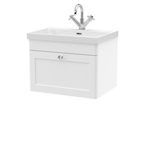 600mm Wall Hung 1-Drawer Vanity with Basin - 1 Tap Hole - Nuie CLC194E White, White colour ,image 1