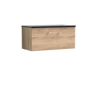 800mm Wall Hung 1-Drawer Vanity & Laminate Worktop - Nuie ARN3025LSB Oak, Oak colour ,image 1