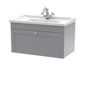 800mm Wall Hung 1 Drawer Vanity & Basin 1TH - Nuie CLC296F Grey, Grey colour ,image 1
