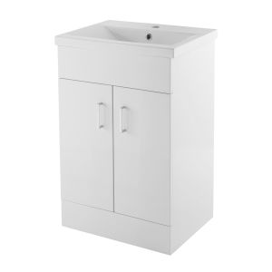 500mm Floor Standing Cabinet & Minimalist Basin - Nuie VTMW500 Gloss White, White colour ,image 1