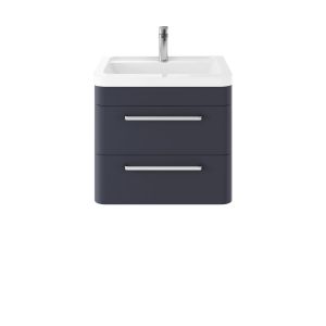 Wall Hung 600mm Cabinet & Ceramic Basin - Hudson Reed SOL302A Indigo Blue, Blue colour ,image 1