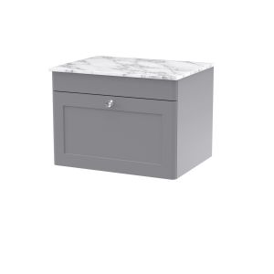 600mm Wall Hung 1-Drawer Vanity with Marble Top - Nuie CLC294CMT Grey, Grey colour ,image 1