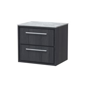 600mm Wall Hung 2-Drawer Vanity with Marble Worktop - Hudson Reed LIL2224GMT Grey, Grey colour ,image 1