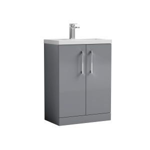 600mm Floor Standing 2-Door Vanity & Polymarble Basin - Nuie PAL031 Grey, Grey colour ,image 1