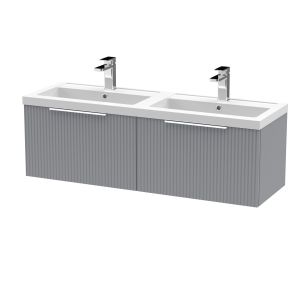 1200mm Wall Hung 2 Drawer Vanity & Double Basin - Hudson Reed DFF294C Grey, Grey colour ,image 1