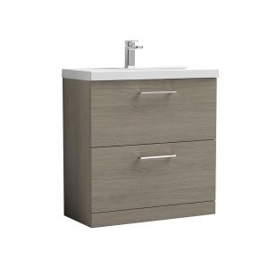 800mm Floor Standing 2 Drawer Vanity & Basin 3 - Nuie ARN2535D Oak, Oak colour ,image 1