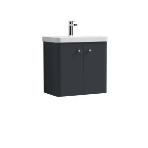 600mm Wall Hung 2 Door Unit & Basin - Nuie COR1405 Black, Black colour ,image 1