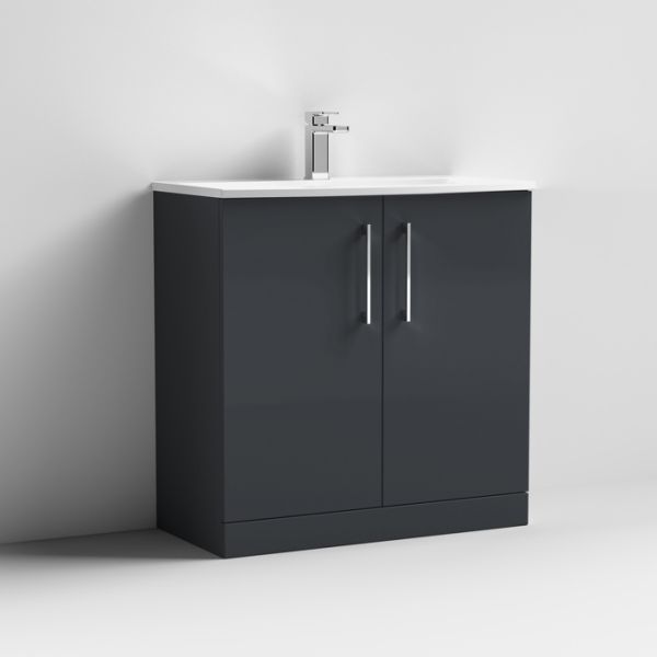 800mm Floor Standing 2 Door Vanity & Basin 4 - Nuie ARN1405G Black, Black colour 0