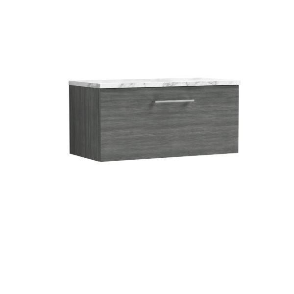 800mm Wall Hung 1-Drawer Vanity & Laminate Worktop - Nuie ARN525LCM Grey, Grey colour 0