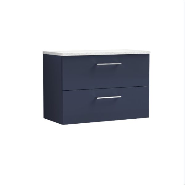 800mm Wall Hung 2-Drawer Vanity & Laminate Worktop - Nuie ARN2926LSW Blue, Blue colour 0