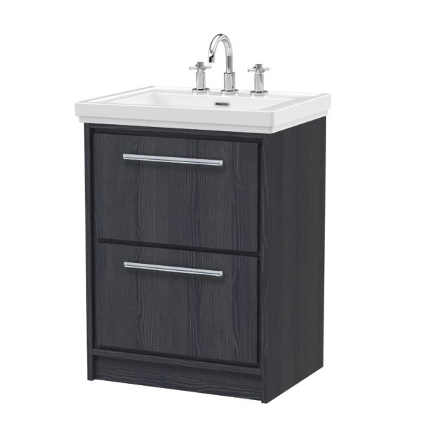 600mm Floor Standing 2-Drawer Vanity with Basin - 3 Tap Hole - Hudson Reed LIL2233B Grey, Grey colour 0
