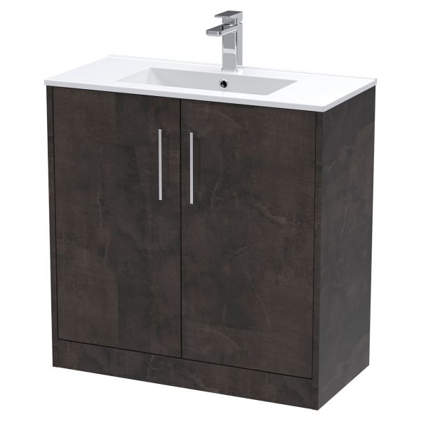 800mm Floor Standing 2 Door Vanity & Basin 2 - Hudson Reed JNU2605B Brown, Brown colour 0