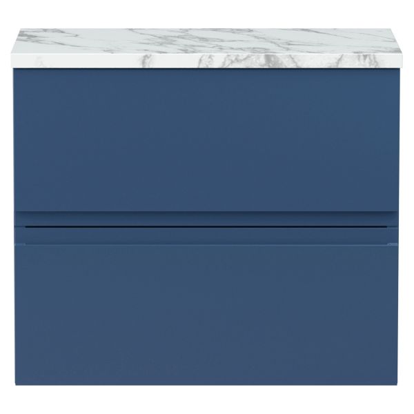 600mm Wall Hung 2-Drawer Unit & Laminate Worktop - Hudson Reed URB304LCM Blue, Blue colour 0
