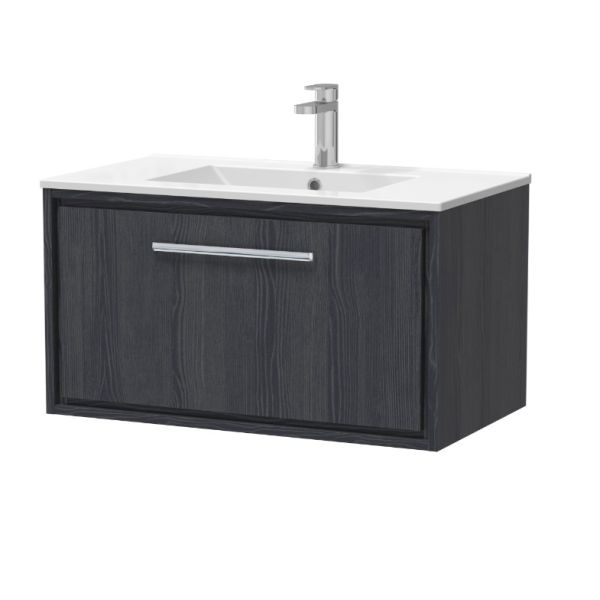800mm Wall Hung Single Drawer Vanity with Basin - 1 Tap Hole - Hudson Reed LIL2225C Grey, Grey colour 0