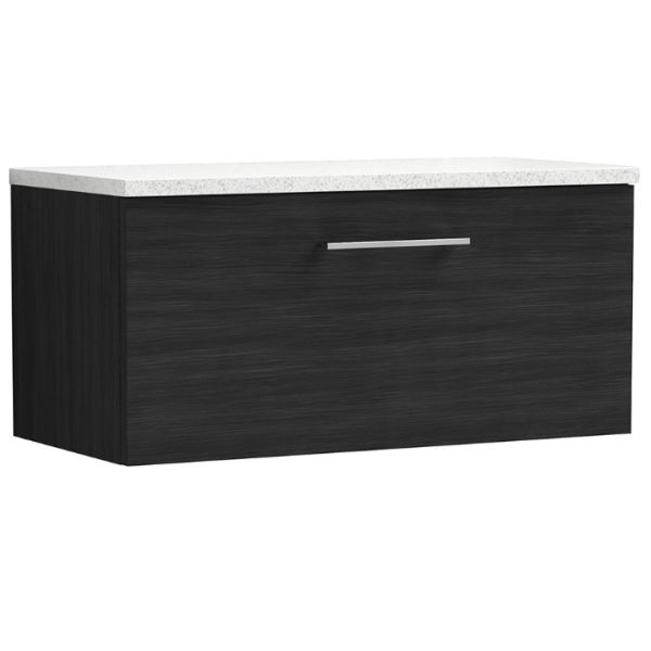 800mm Wall Hung 1 Drawer Vanity & Laminate Top - Nuie ARN625LSW Black, Black colour 0