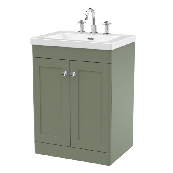 600mm Floor Standing 2-Door Vanity with Basin - 3 Tap Hole - Nuie CLC825M Green, Green colour 0