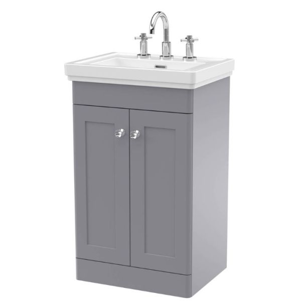 500mm Floor Standing 2-Door Vanity & Basin 3TH - Nuie CLC223B Grey, Grey colour 0