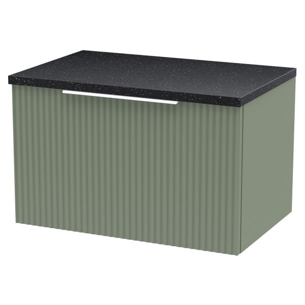 600mm Wall Hung Single Drawer Vanity & Laminate Top - Hudson Reed DFF894LSB Green, Green colour 0