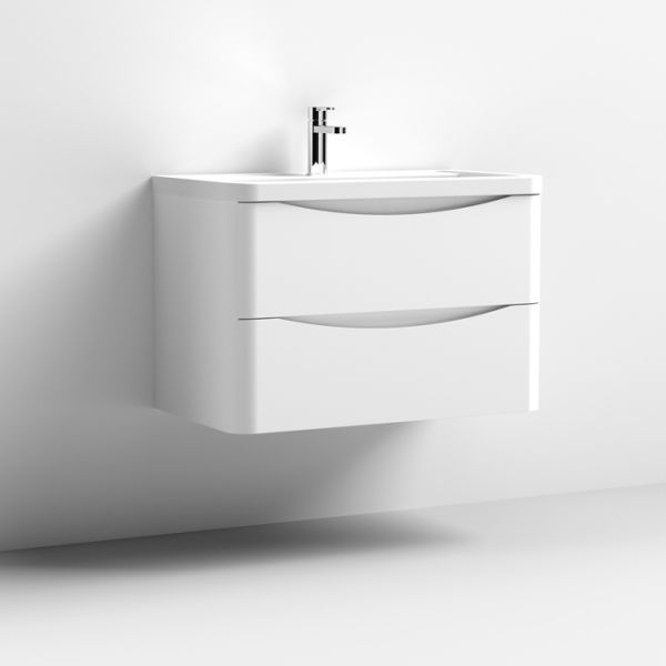 800mm Wall Hung 2 Drawer Vanity & Ceramic Basin - Nuie LUN104A White, White colour 0