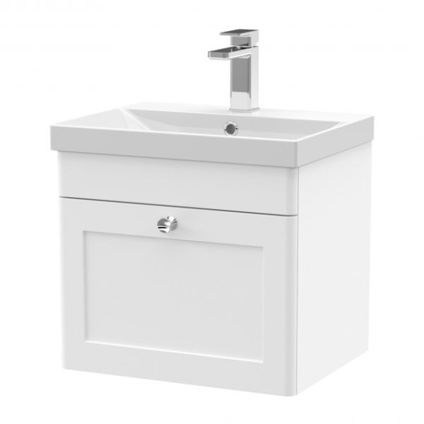 500mm Wall Hung 1 Drawer Vanity & Basin 3 - Nuie CLC191E White, White colour ,image 2