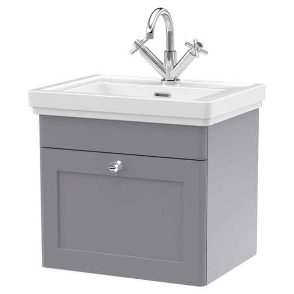 500mm Wall Hung 1-Drawer Vanity & Basin 1TH - Nuie CLC291A Grey, Grey colour 0