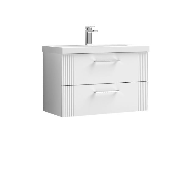 800mm Wall Hung 2 Drawer Vanity & Basin 3 - Nuie DPF195D White, White colour 0