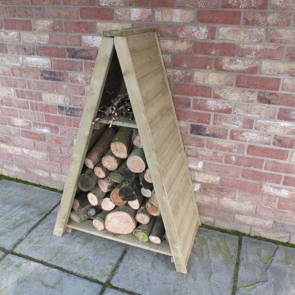 Small Pressure Treated, Tongue and Grove Triangular Log Store