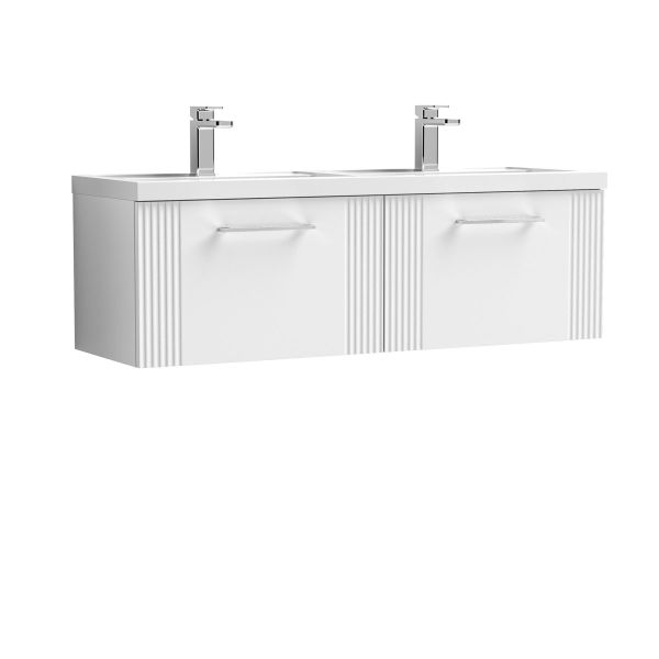 1200mm Wall Hung 2 Drawer Vanity & Double Basin - Nuie DPF194C White, White colour ,image 1