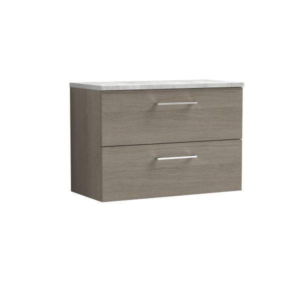 800mm Wall Hung 2 Drawer Vanity & Laminate Top - Nuie ARN2526LBG Oak, Oak colour ,image 1