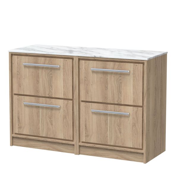 1200mm Floor Standing 4-Drawer Vanity with Marble Worktop - Hudson Reed LIL3033CMT2 Oak, Oak colour ,image 1