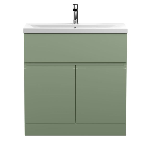 800mm Floor Standing 2 Door/Drawer Unit & Basin 1 - Hudson Reed URB805A Green, Green colour ,image 1