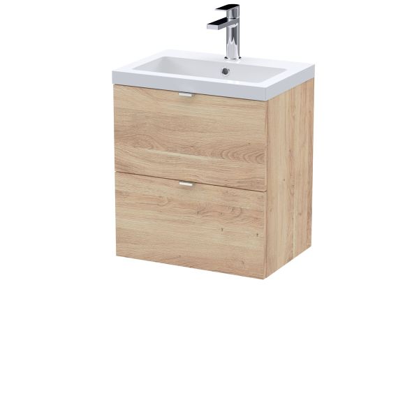 500mm 2-Drawer Wall Hung Unit & Basin - Hudson Reed CBI3041 Oak, Oak colour ,image 1