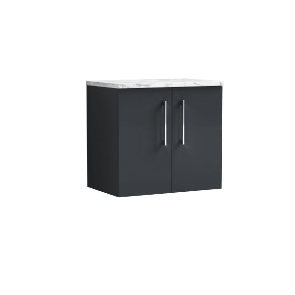 600mm Wall Hung 2-Door Vanity & Laminate Worktop - Nuie ARN1423LCM Black, Black colour ,image 1