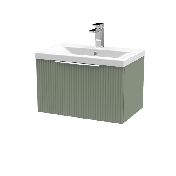 600mm Wall Hung Single Drawer Vanity & Basin 1 - Hudson Reed DFF894A Green, Green colour ,image 1