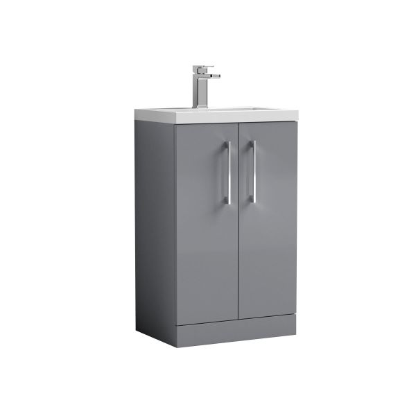 500mm Floor Standing 2-Door Vanity & Polymarble Basin - Nuie PAL030 Grey, Grey colour ,image 1