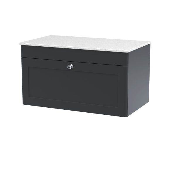 800mm Wall Hung 2-Door Vanity with Marble Top - Nuie CLC1496WMT Black, Black colour ,image 1