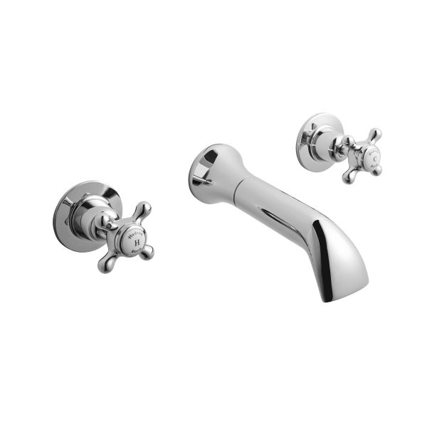 3 Tap Hole Wall Mounted Basin Mixer - Hudson Reed BC317DX Chrome, Chrome colour ,image 1