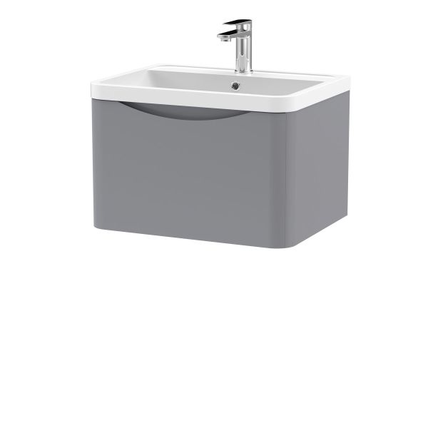 600mm Wall Hung 1 Drawer Vanity & Polymarble Basin - Nuie LUN205 Grey, Grey colour ,image 1
