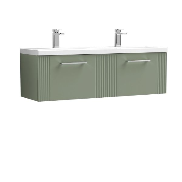 1200mm Wall Hung 2 Drawer Vanity & Double Basin - Nuie DPF894F Green, Green colour ,image 1