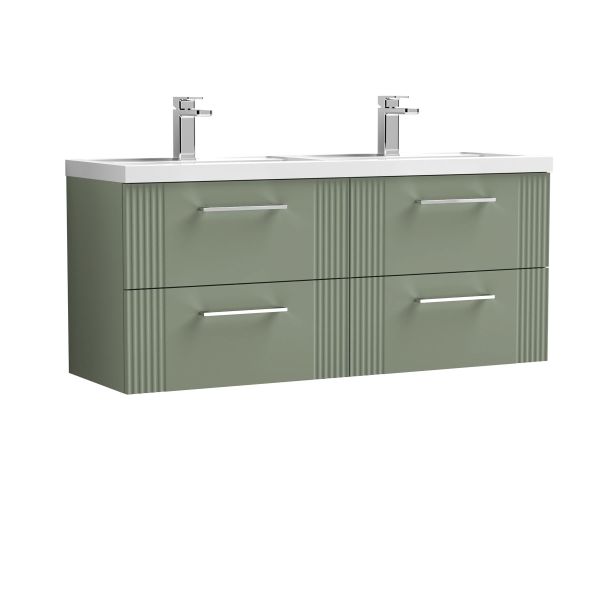 1200mm Wall Hung 4 Drawer Vanity & Double Basin - Nuie DPF893C Green, Green colour ,image 1