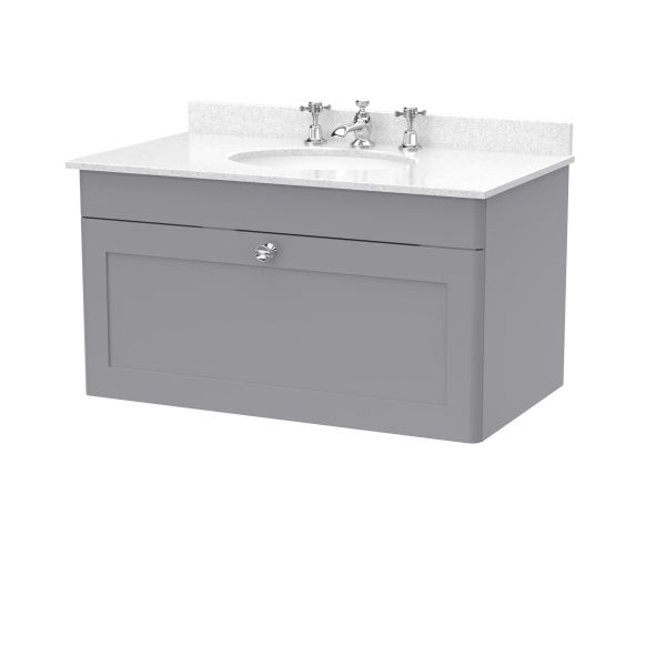 800mm Wall Hung 1 Drawer Vanity & Marble Top 3TH - Nuie CLC296WR3 Grey, Grey colour ,image 1