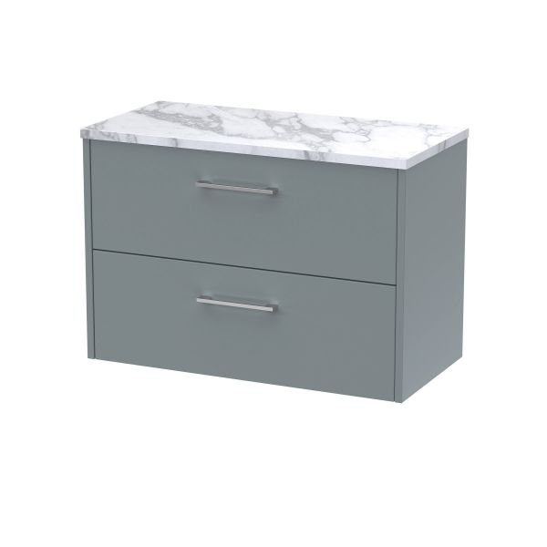 800 Wall Hung 2-Drawer Vanity & Laminate Worktop - Hudson Reed JNU2326LCM Grey, Grey colour ,image 1