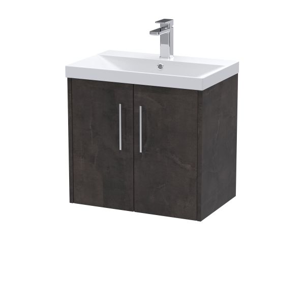 600mm Wall Hung 2 Door Vanity & Basin 3 - Hudson Reed JNU2623D Brown, Brown colour ,image 1