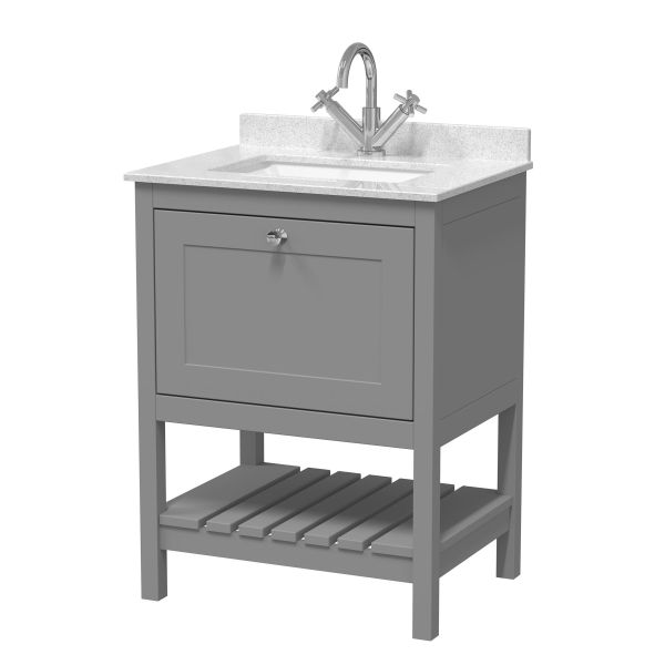 600mm Floor Standing Vanity & Marble Top 1TH - Hudson Reed BEX225WS1 Grey, Grey colour ,image 1